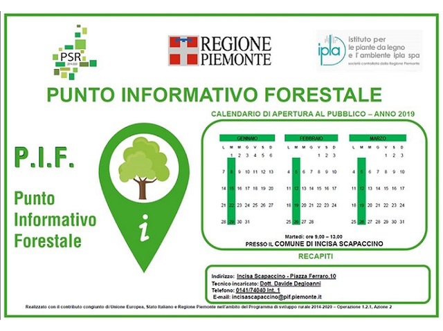 Orari Punto Informativo Forestale | Gennaio - Febbraio - Marzo 2019